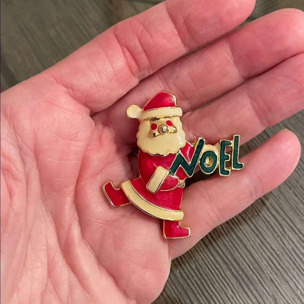 Vintage Jolly Santa - NOEL Enamel Pin By Accessories Associates Inc. Holiday Pin